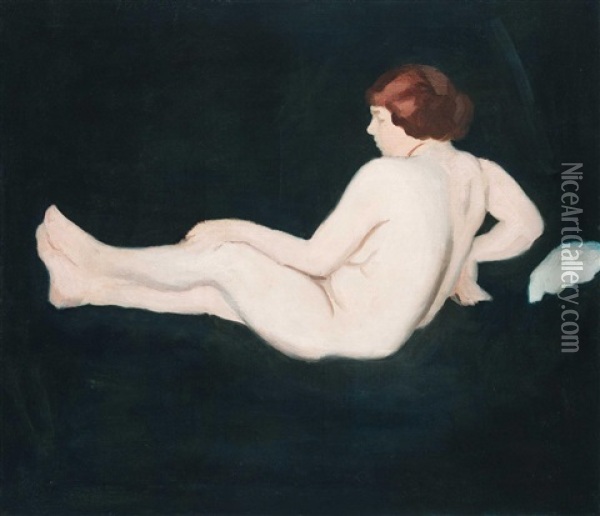 Female Nude With Corall (sketch) Oil Painting - Karoly Ferenczy
