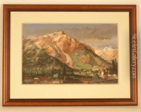 An Alpine Village Oil Painting - Lucien Whiting Powell