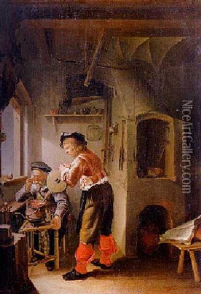 An Old Alchemist And His Assistant In Their Workshop Oil Painting - Frans van Mieris the Elder