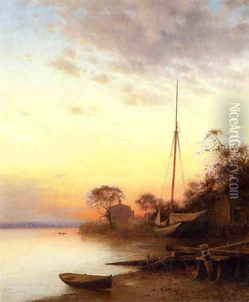 Twilight along the River Oil Painting - Francis Augustus Silva