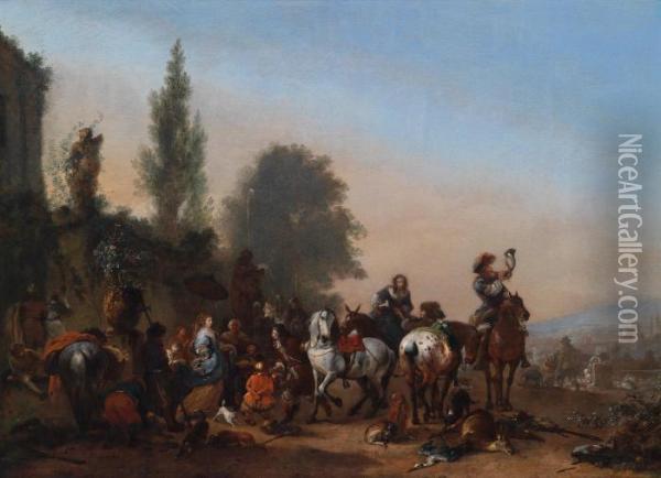 Elegante Brigata Di Cacciatori In Riposo Dopo La Caccia Oil Painting - Pieter Wouwermans or Wouwerman