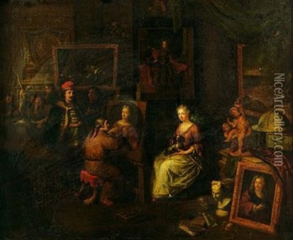 L'interieur De L'atelier D'un Peintre Oil Painting - Balthasar Van Den Bossche
