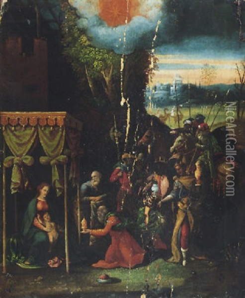 The Adoration Of The Magi Oil Painting - Battista (de Luteri) Dossi