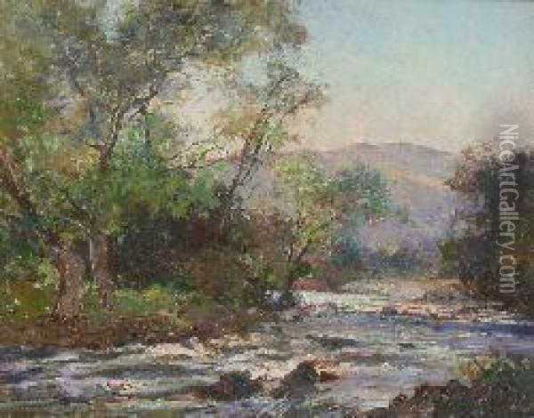 Evening On The River Leny, Ben Ledi In The Distance Oil Painting - Archibald Kay