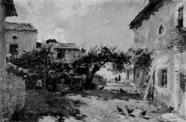Sommiers (village Du Poitou) Oil Painting - Edmond Marie Petitjean