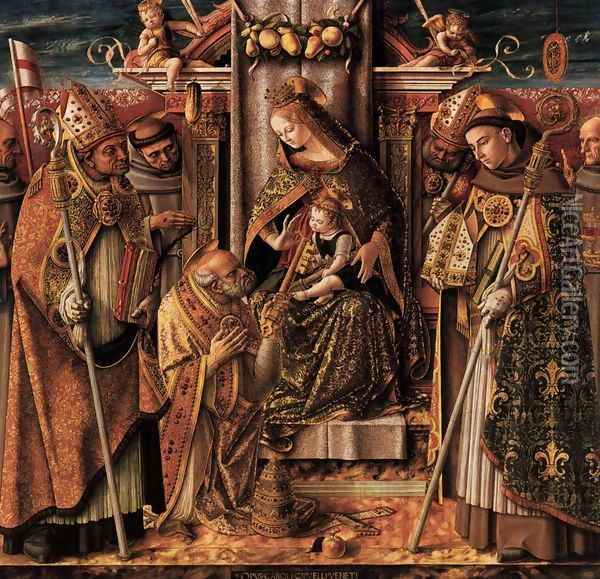 Virgin and Child Enthroned with Saints Oil Painting - Carlo Crivelli