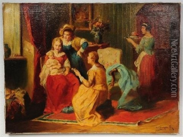 Domestic Scene Oil Painting - Mozart Rottmann