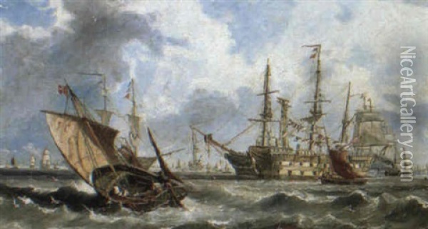 Breezy Day On The Medway Off Sheerness Oil Painting - John Callow