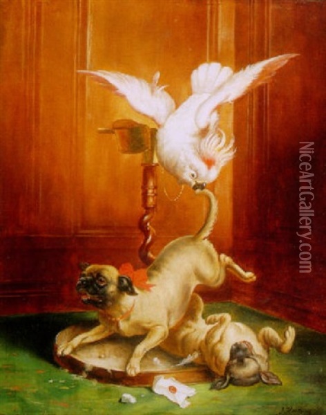 Mischievous Pups Oil Painting - Carl Reichert