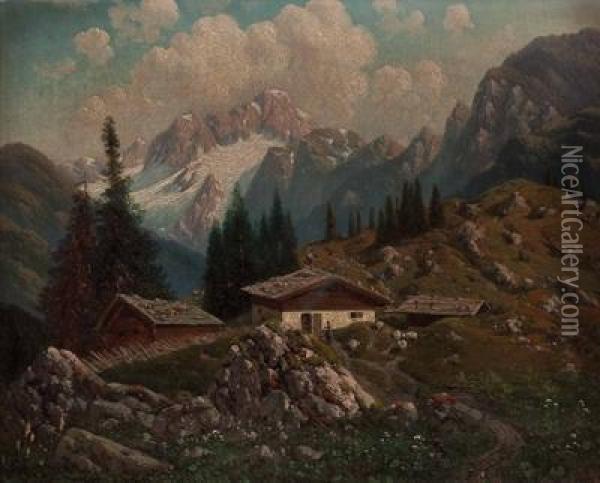 Dachstein Von Der Zwieselalpe Aus Gesehen Oil Painting - Josef Von Schlogl