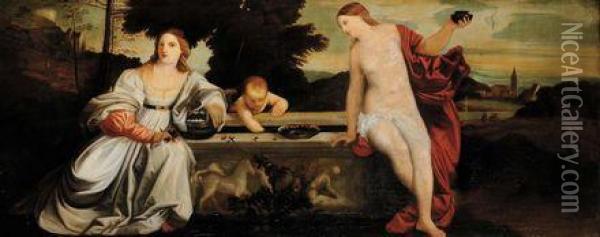 Amor Sacro E Amor Profano Oil Painting - Tiziano Vecellio (Titian)