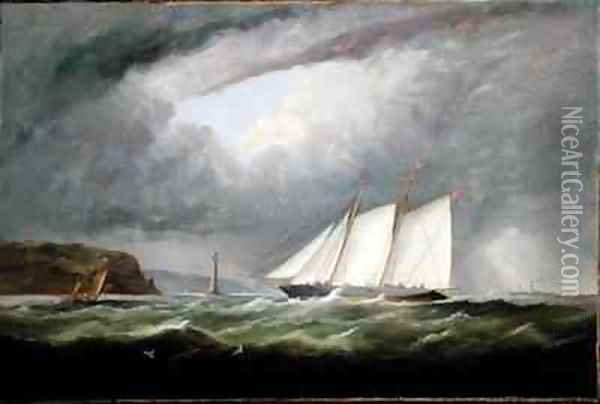 Schooner Yacht Esmeralda in Alderney Roads off Cap le Hague Oil Painting - Arthur Wellington Fowles