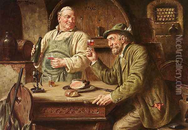 In The Wine Cellar Oil Painting - Fritz Wagner