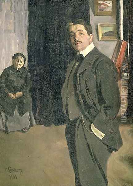 Portrait of Sergei Pavlovich Diaghilev (1872-1929) with his Nurse, 1906 Oil Painting - Leon Samoilovitch Bakst