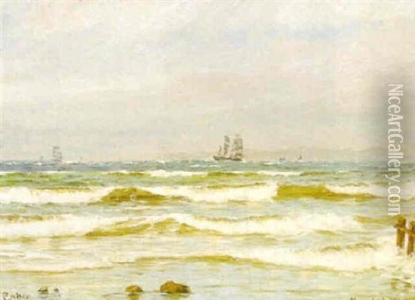 Marine Med Sejlskibe Oil Painting - Carl Ludvig Thilson Locher