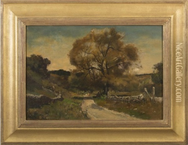Path Through A Country Meadow With Stone Walls Oil Painting - Franklin DeHaven