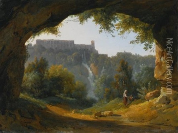 View Of Tivoli From A Grotto Oil Painting - Jean Charles Joseph Remond