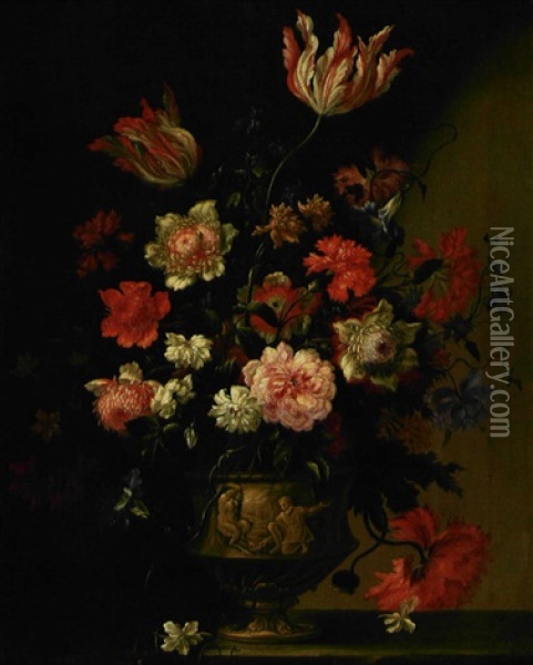 Bouquet De Fleurs Oil Painting - Jean-Baptiste Belin de Fontenay the Elder