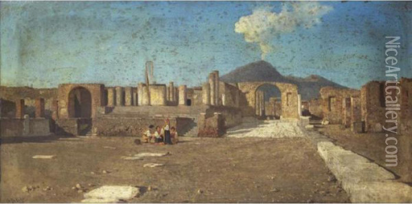 Vue De Pompei Avec Un Groupe De Paysans Oil Painting - Alessandro la Volpe
