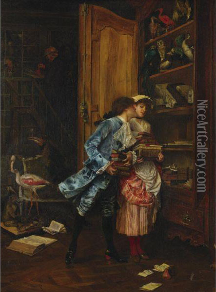 Stolen Kisses Oil Painting - Charles Edouard Edmond Delort