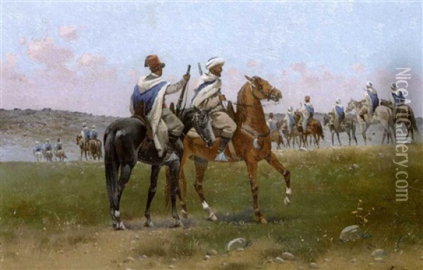 Cavaliers Arabes Oil Painting - Manuel Gomez Moreno y Gonzalez