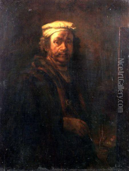 Self-portrait At The Easel. Oil Painting - Rembrandt Van Rijn