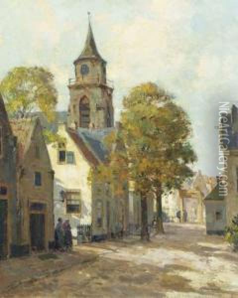Sunny Day In A Dutch Village Oil Painting - Gerardus Johannes Delfgaauw