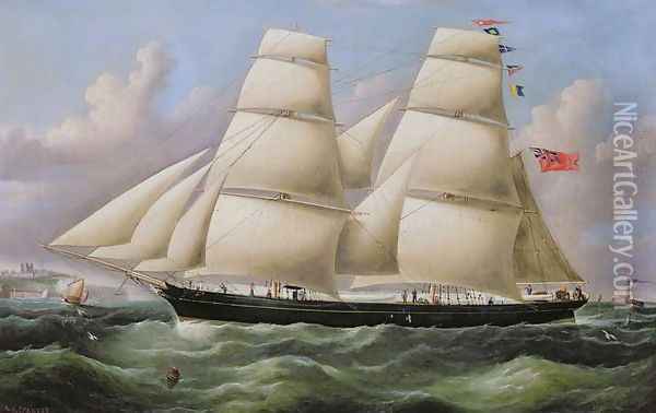 A Two Masted Schooner off Dover Oil Painting - Richard B. Spencer