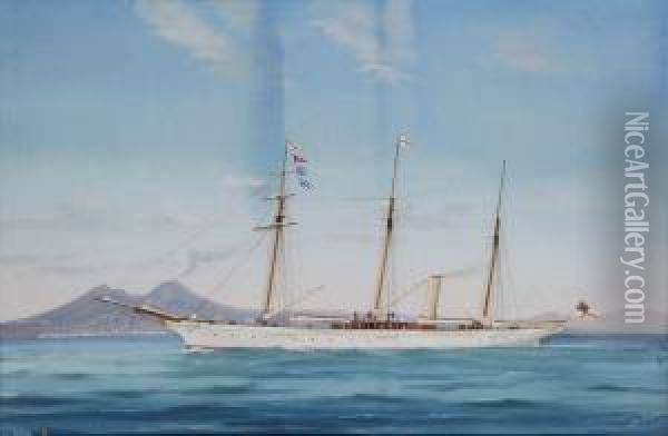 Ritratto Dello Steam Yacht Fedora Al Largo Di Napoli Oil Painting - Antonio de Simone