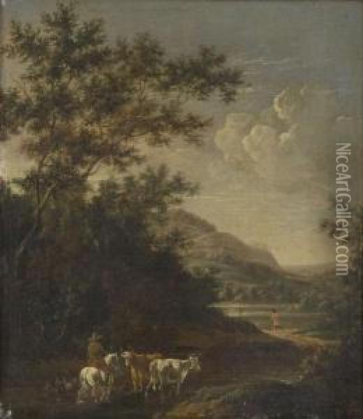 Paesaggio Con Viandante A Cavallo E Armenti Oil Painting - Jan Asselyn