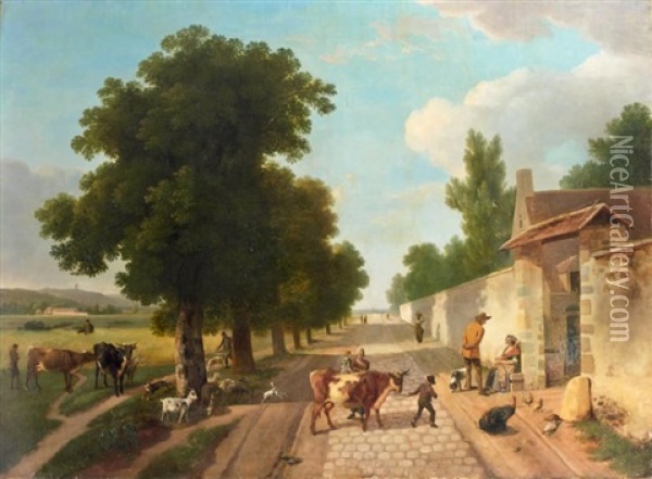 Un Jeune Garcon Et Sa Vache Sur Un Grand Chemin Oil Painting - Jean-Louis Demarne