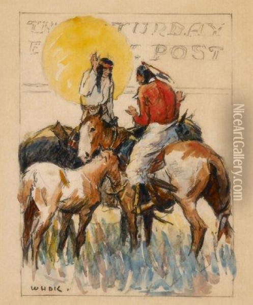 Two Bucks On Horses Oil Painting - William Henry Dethlef Koerner