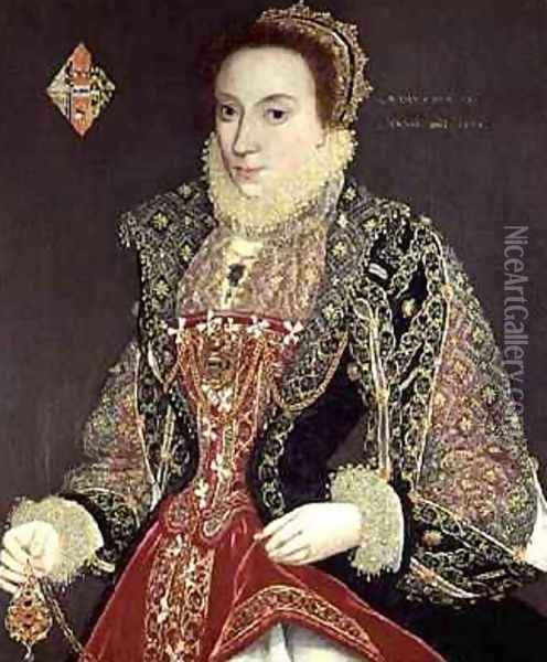 Mary Denton nee Martyn aged 15 in 1573 Oil Painting - George Gower