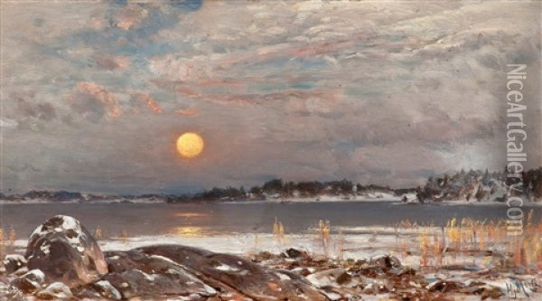 Early Spring Moon Oil Painting - Magnus Hjalmar Munsterhjelm