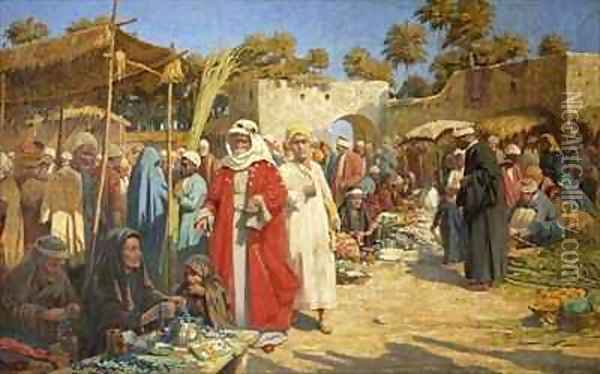 Market at Damascus Oil Painting - Percy Robert Craft