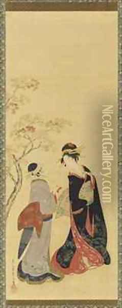 Beauties of the Seasons Autumn Edo Period Oil Painting - Hosoda Eishi