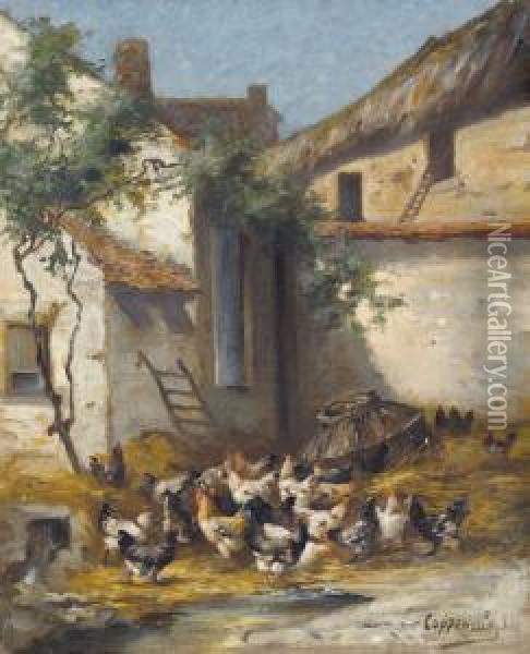 Sonnige Huhnerhofszene Oil Painting - Jacques Van Coppenolle