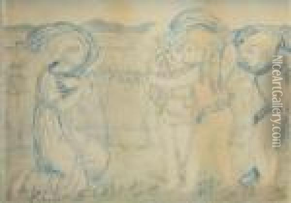 Cupid And Amorini Targeting A Kneeling Woman Oil Painting - Simeon Solomon