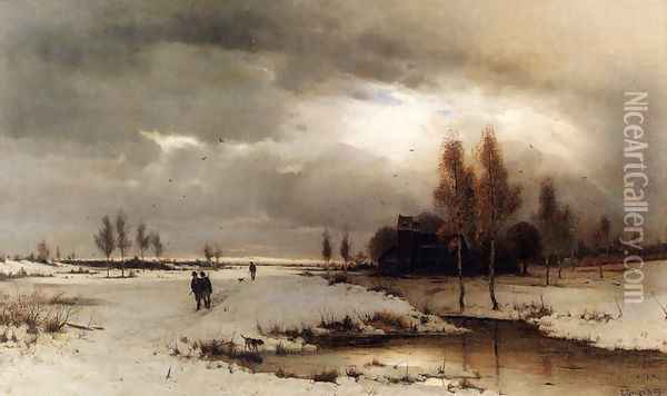 Under A Winter Sky Oil Painting - Ludwig Lanckow