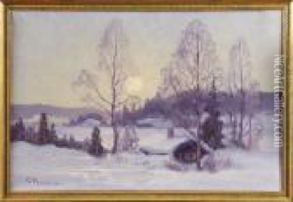 Vinterlandskap I Solsken Oil Painting - Carl Brandt