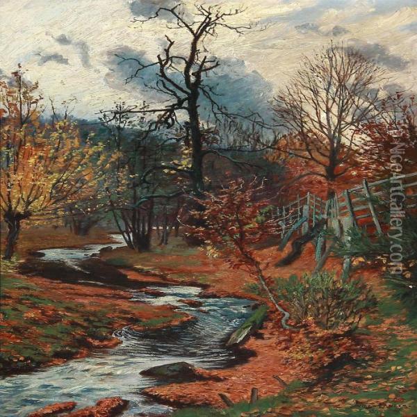 Forest Stream At Autumn Time Oil Painting - Olaf Viggo Peter Langer