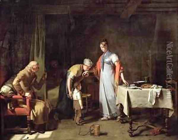 Young Woman Helping an Unfortunate Family Oil Painting - Martin Drolling