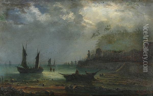 Port Of Harve Oil Painting - A. N. Burlins