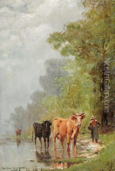Vaches A La Riviere Oil Painting - Theodore Levigne