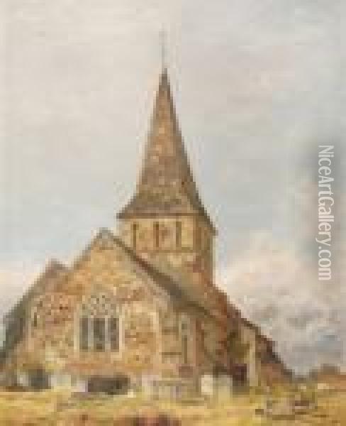 Shere Church, Surrey Oil Painting - Benjamin Williams Leader