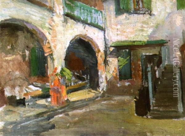 French Quarter Courtyard Oil Painting - Robert Wadsworth Grafton