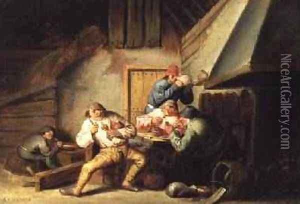 Peasants Smoking and Drinking Oil Painting - Cornelis Mahu