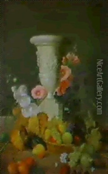 Stilleben Mit Blumen, Fruchten Und Einer Kratervase Oil Painting - Jean Louis Prevost