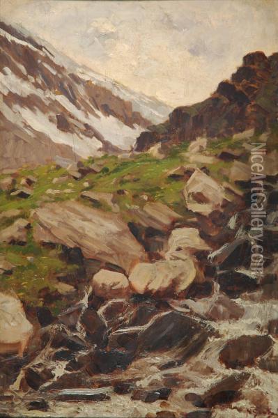 Alpe Veglia, Ghiacciaio Del Monte Leone Oil Painting - Napoleone Luigi Grady