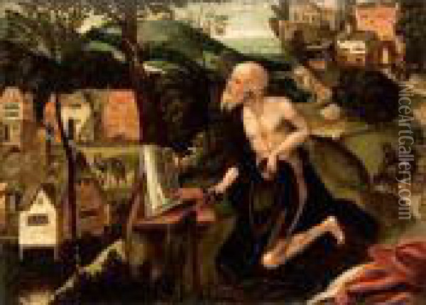 The Penitent Saint Jerome In A Landscape Oil Painting - Lucas van Valckenborch